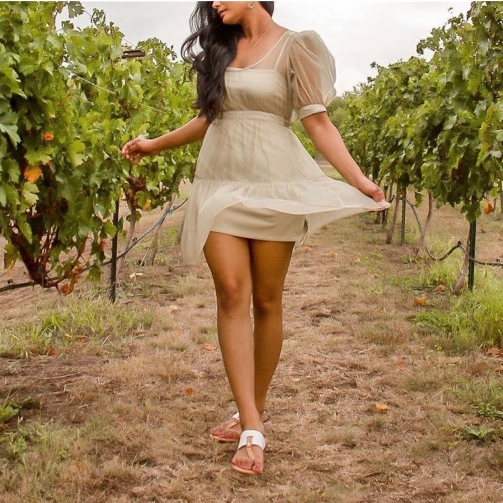 NWT WeWoreWhat Danielle Bernstein Green Puff Sleeve Mini Dress L